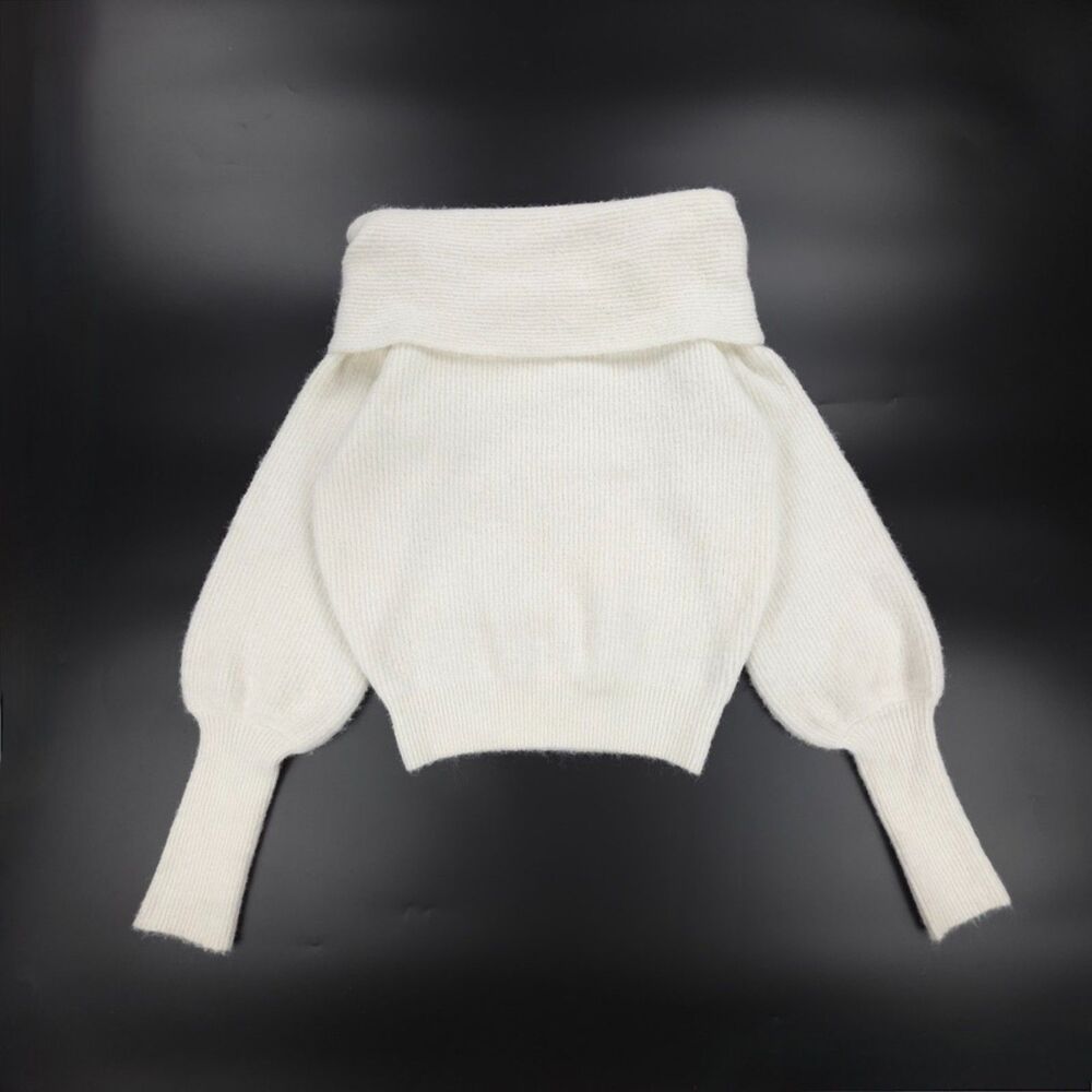 MESHKI Wool Blend Off Shoulder Bishop Sleeve Sweater Soft Girl Coquette 90s y2k